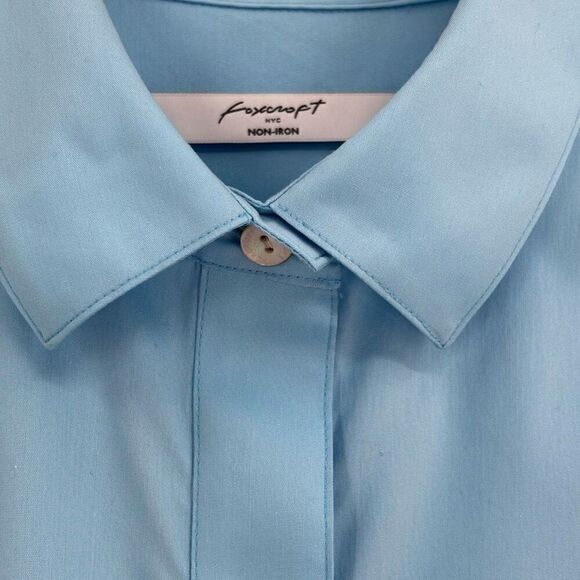 Foxcroft Long Sleeve Button Front Pullover Non Iron Shirt Blue Large - Picture 9 of 9